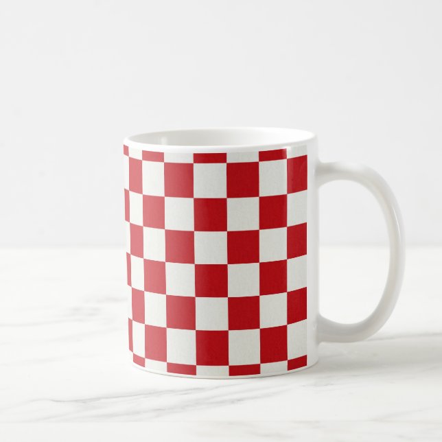 Red and White Chequered Pattern Country BBQ Colour Coffee Mug (Right)
