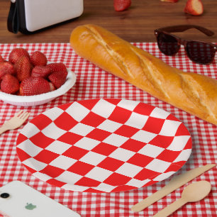 Red and White Chequered Pattern Paper Plate