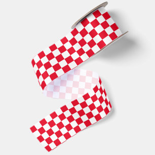 Red and White Chequered Pattern Satin Ribbon