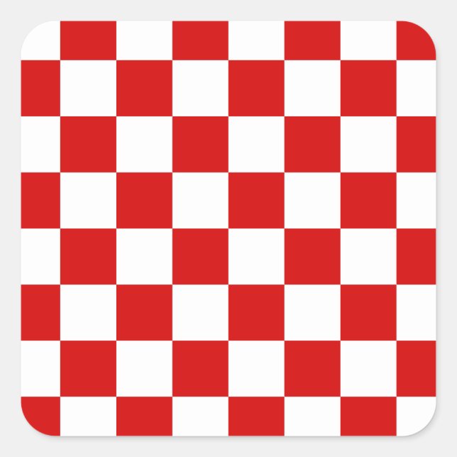 Red and White Chequered Pattern Square Sticker (Front)
