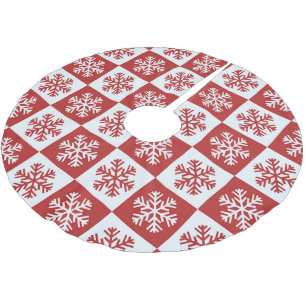Red and White Chequered Snowflakes Brushed Polyester Tree Skirt