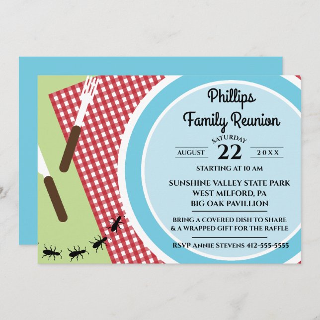 Red and White Chequered Tablecloth Family Reunion Invitation (Front/Back)