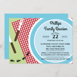 Red and White Chequered Tablecloth Family Reunion Invitation