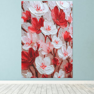 Red and White Cherry Blossoms Impasto Wall Art