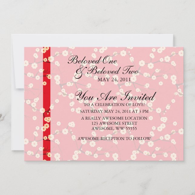 Red and White Cherry Blossoms Invitation (Front)