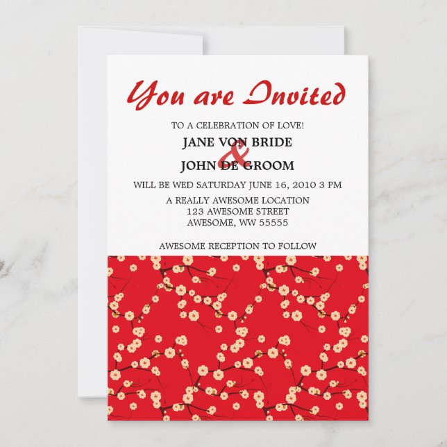 Red and White Cherry Blossoms Invitation (Front)