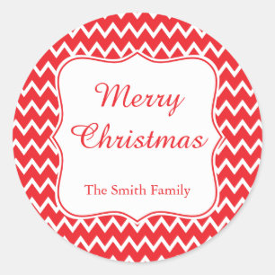 Red and White Chevron Christmas Classic Round Sticker