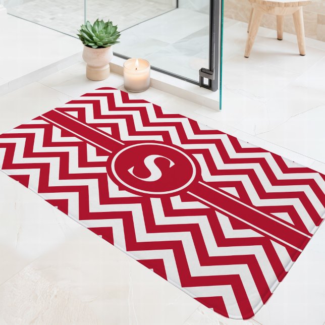 Red And White Chevron Monogram Bath Mat (Creator Uploaded)