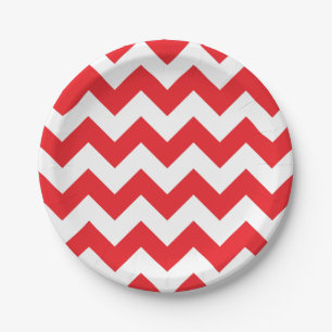 Red and White Chevron Paper Plate