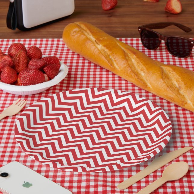 Red and White Chevron Paper Plate (Picnic)