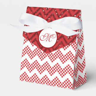 Red And White Chevron Wedding Favour Monogram Gift Favour Box