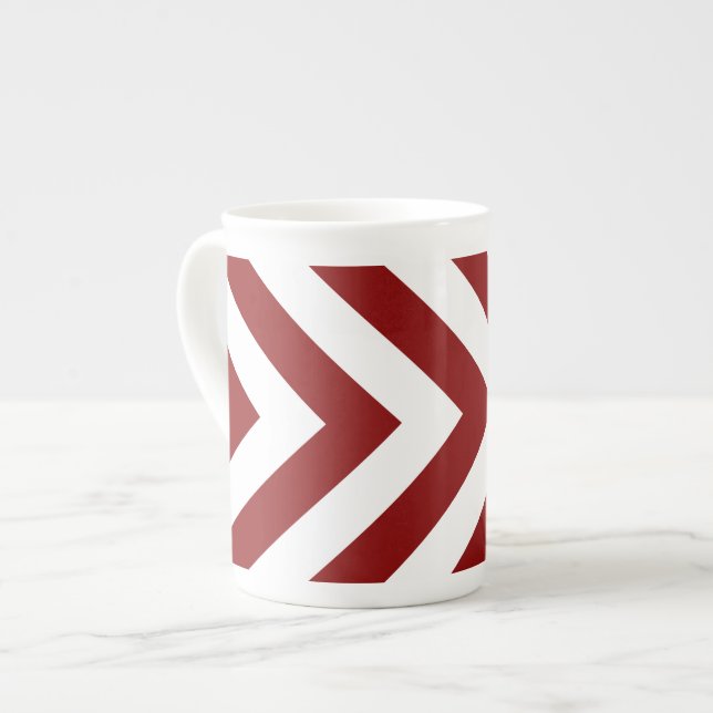 Red and White Chevrons Bone China Mug (Front Left)
