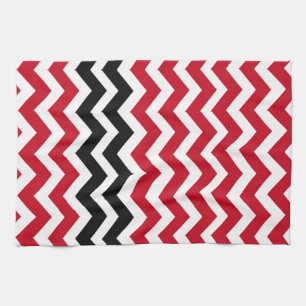 Red and White Chevrons With Black Tea Towel