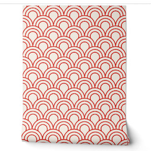 Red and White Chinese Scalloped Wave Wallpaper