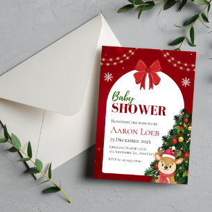 Red and White Christmas Baby Shower Invitation
