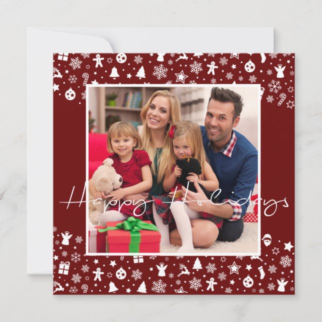 Red and White Christmas Border Photo Holiday Card (Front)