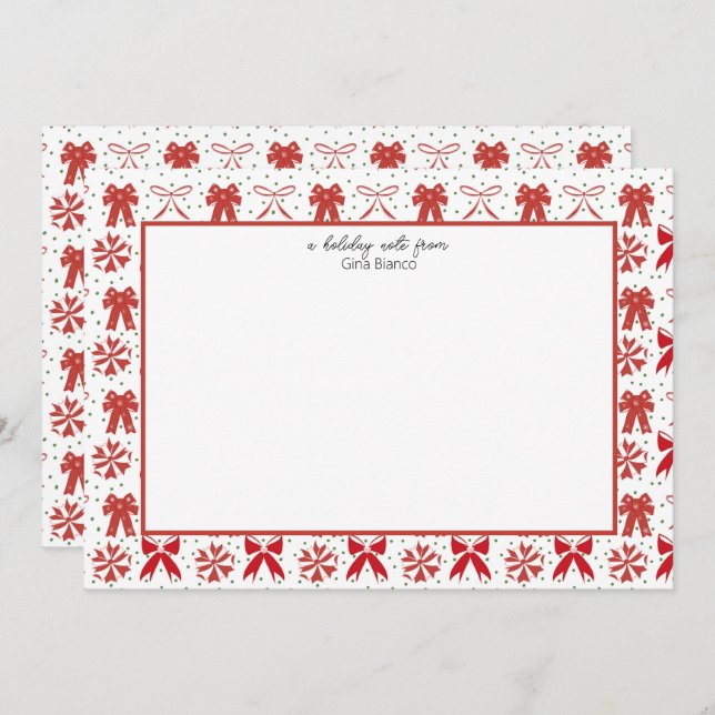 Red and White Christmas Bows  Card (Front/Back)
