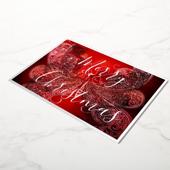 Red and white Christmas butterfly  Foil Holiday Card (Rotated)