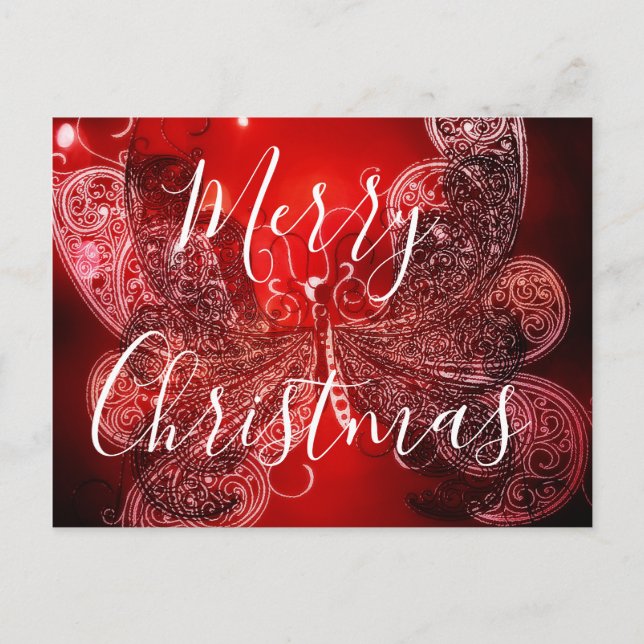 Red and white Christmas butterfly Holiday Postcard (Front)