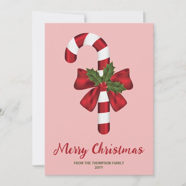 Red And White Christmas Candy Cane And Custom Text Holiday Card (Front)