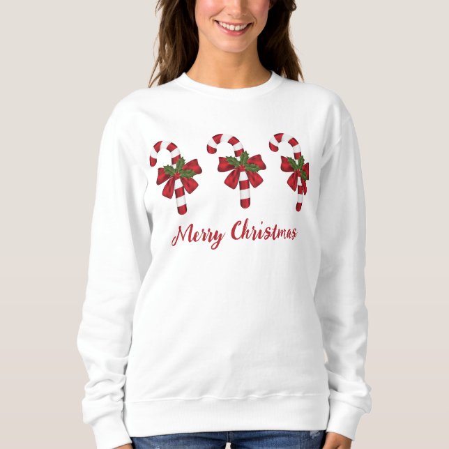 Red And White Christmas Candy Canes & Custom Text Sweatshirt (Front)
