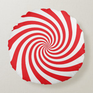 Red and White Christmas Candy Round Cushion