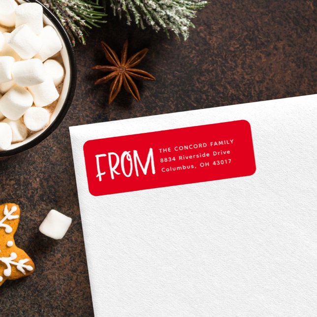 Red and white Christmas card return address (Creator Uploaded)