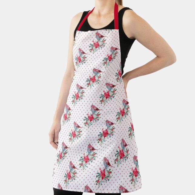 Red and White Christmas Cardinals Apron (Insitu)