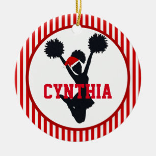 Red and White Christmas Cheerleader In Santa Hat Ceramic Tree Decoration