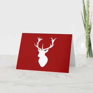 Red and White Christmas Deer Stag Head Holiday Card