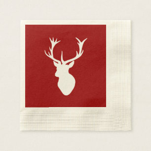 Red and White Christmas Deer Stag Head Napkin