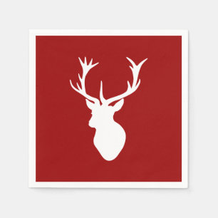 Red and White Christmas Deer Stag Head Napkin