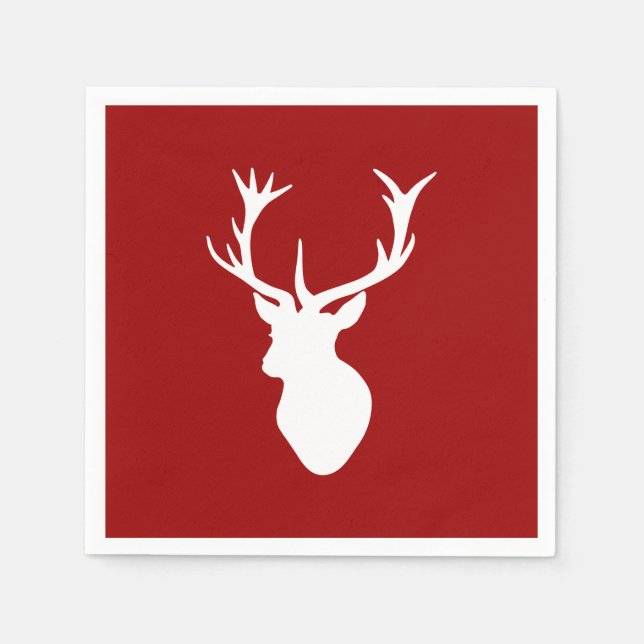Red and White Christmas Deer Stag Head Napkin (Front)