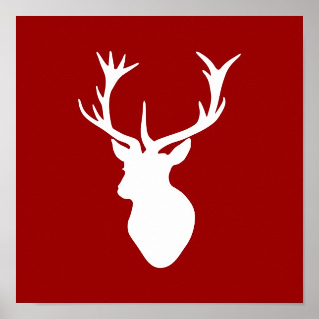 Red and White Christmas Deer Stag Head Poster (Front)