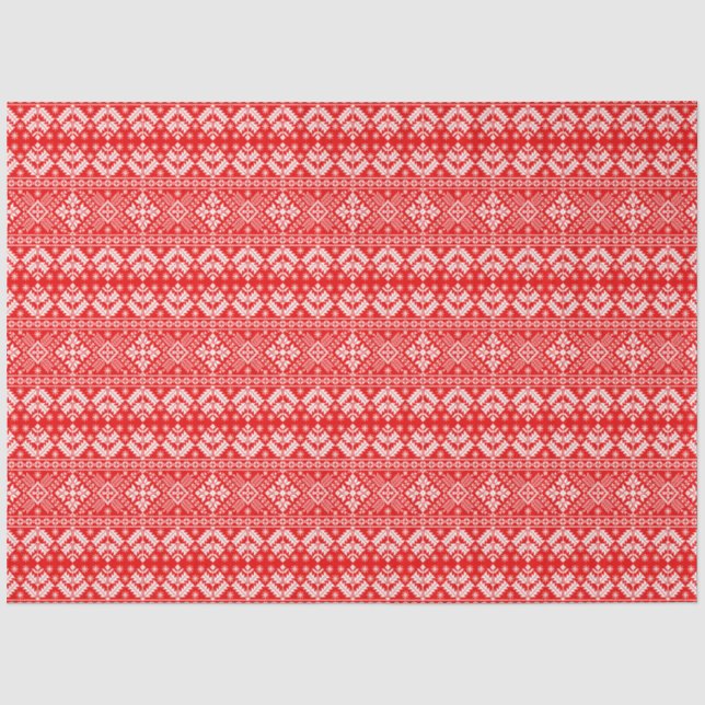 Red and White Christmas Fair Isle Pattern Tissue Paper (Front)