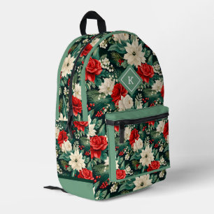 Red and White Christmas Flowers Pattern Printed Backpack