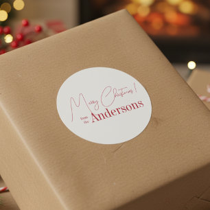 Red and White Christmas from Family Name Classic Round Sticker