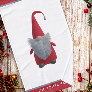 Red and White Christmas Gnome Name Hand Towel