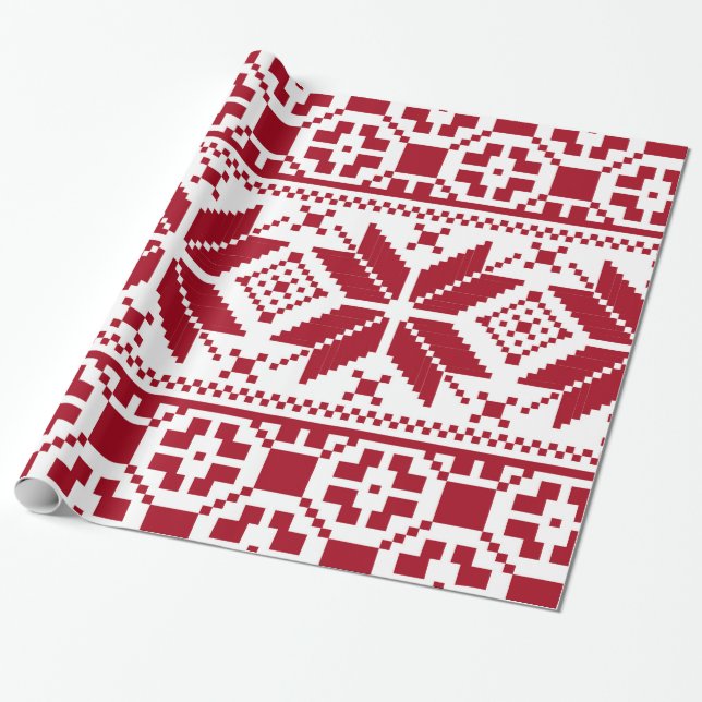 Red and White Christmas Knit Pattern Wrapping Paper (Unrolled)