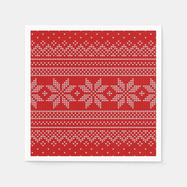 Red and White Christmas knitting pattern Napkin (Front)
