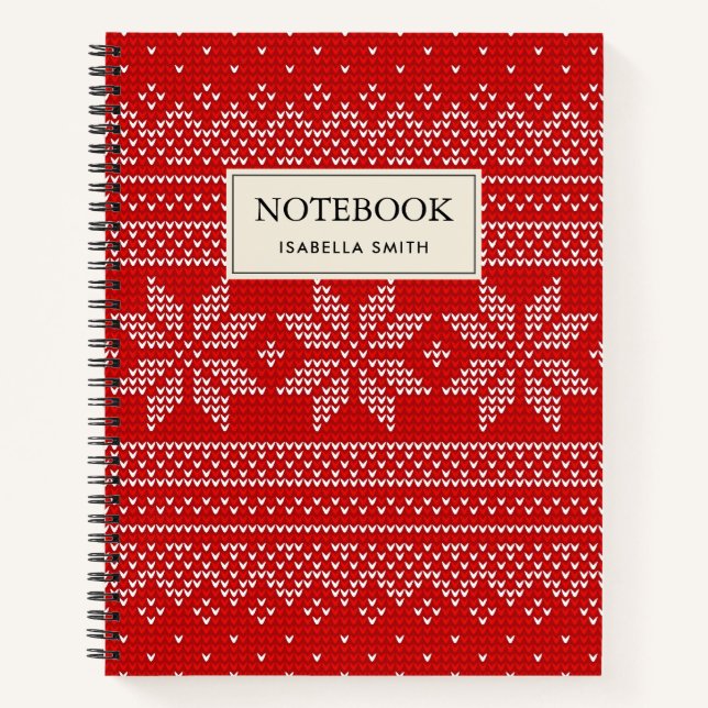 Red and White Christmas knitting pattern Notebook (Front)