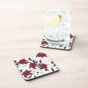 Red and White Christmas Lilies Coaster