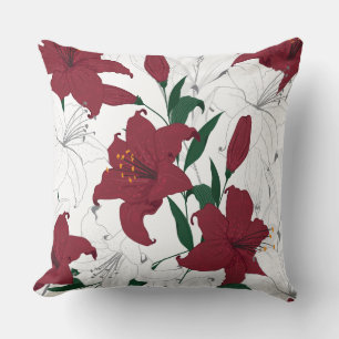 Red and White Christmas Lilies Cushion
