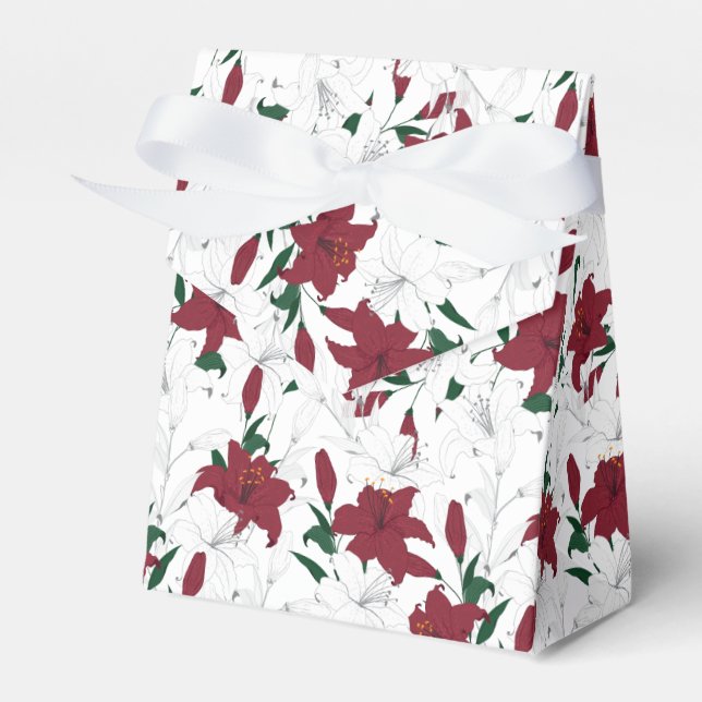 Red and White Christmas Lilies Favour Box (Front Side)