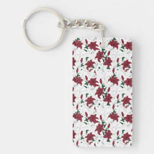 Red and White Christmas Lilies Key Ring