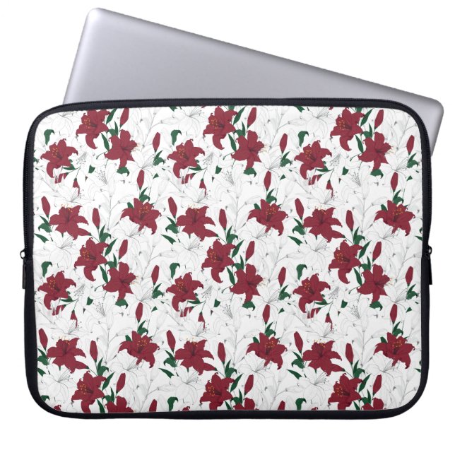 Red and White Christmas Lilies Laptop Sleeve (Front)
