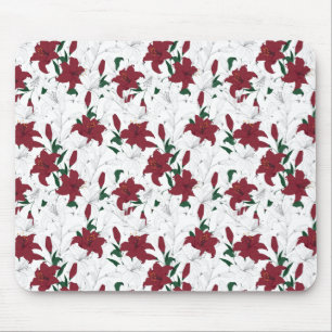 Red and White Christmas Lilies Mouse Mat