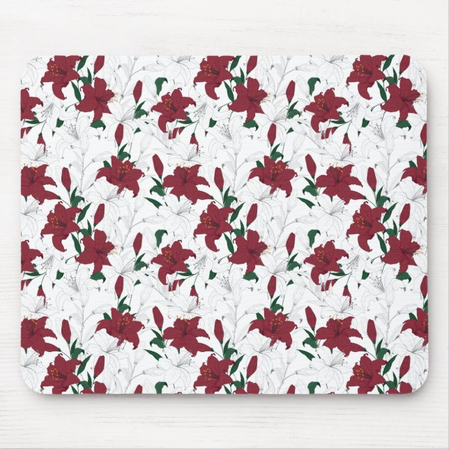 Red and White Christmas Lilies Mouse Mat (Front)