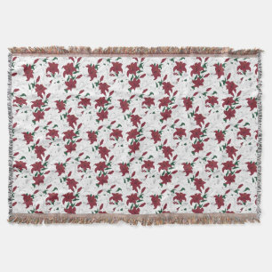 Red and White Christmas Lilies Throw Blanket