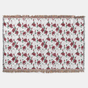 Red and White Christmas Lilies Throw Blanket